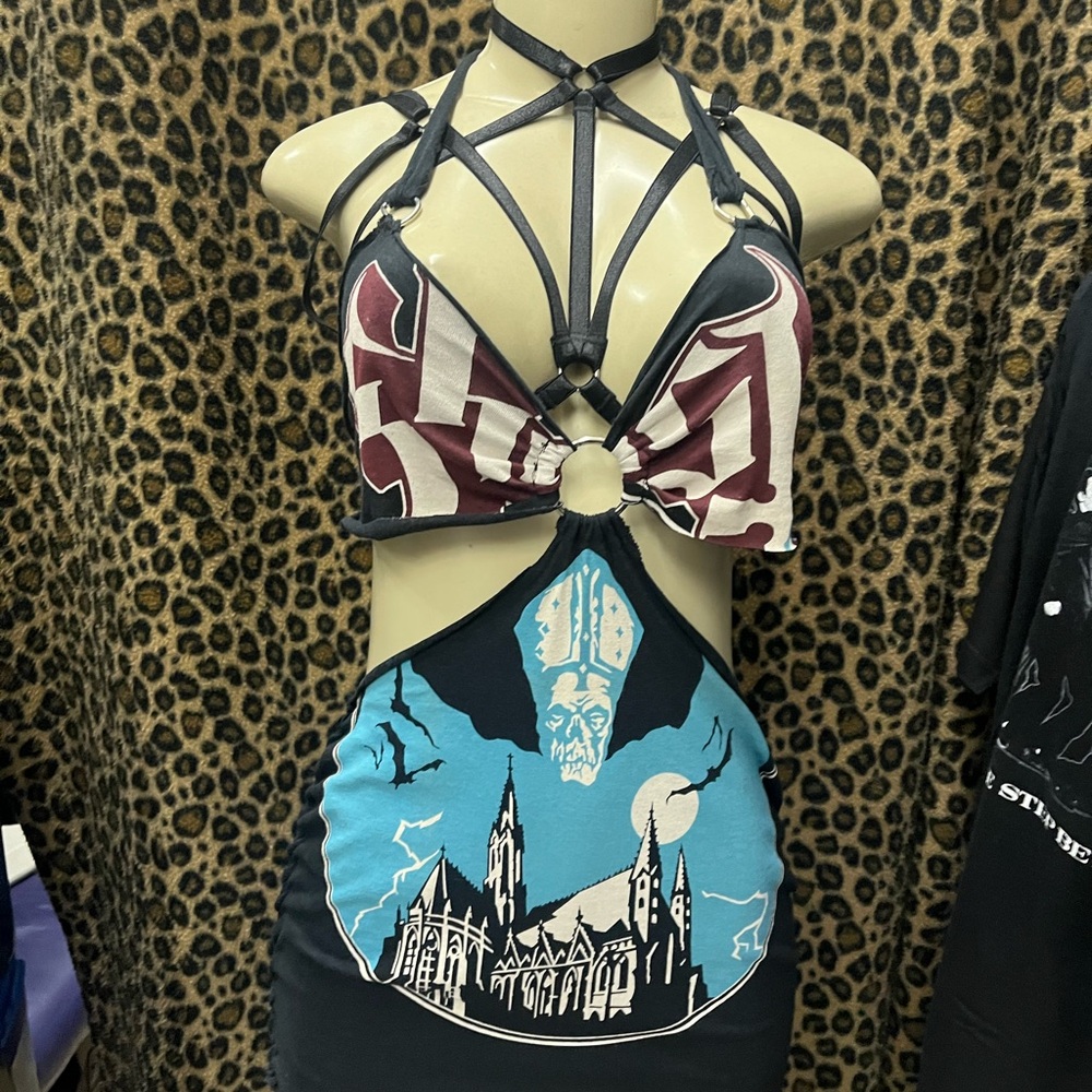 Gothic Strappy Dress with Graphic Print
